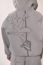 Anime Pole Dancer Starry Sparkle Zip Up Hoodie - Graphite
