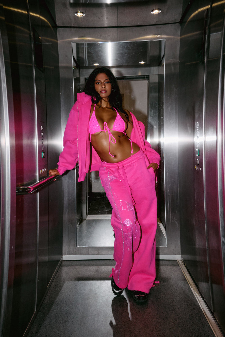 Anime Pole Dancer Wide Leg Sweatpants - Plastics Pink