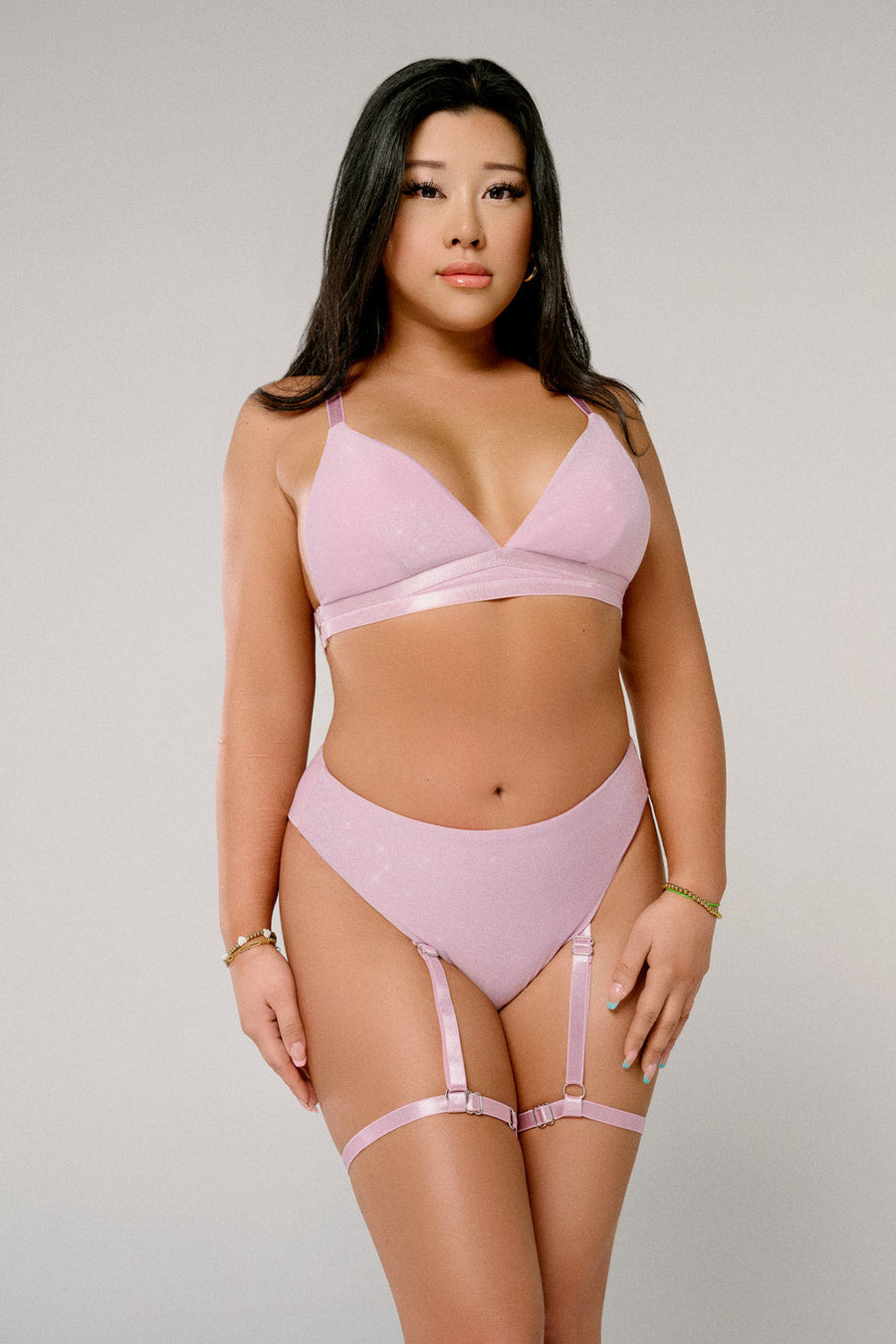 Cora High Waisted Bottoms with Garter - Aurora Pink