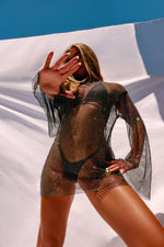 Diamond-drip Fantasy Sleeved Dress - Sparkle Black