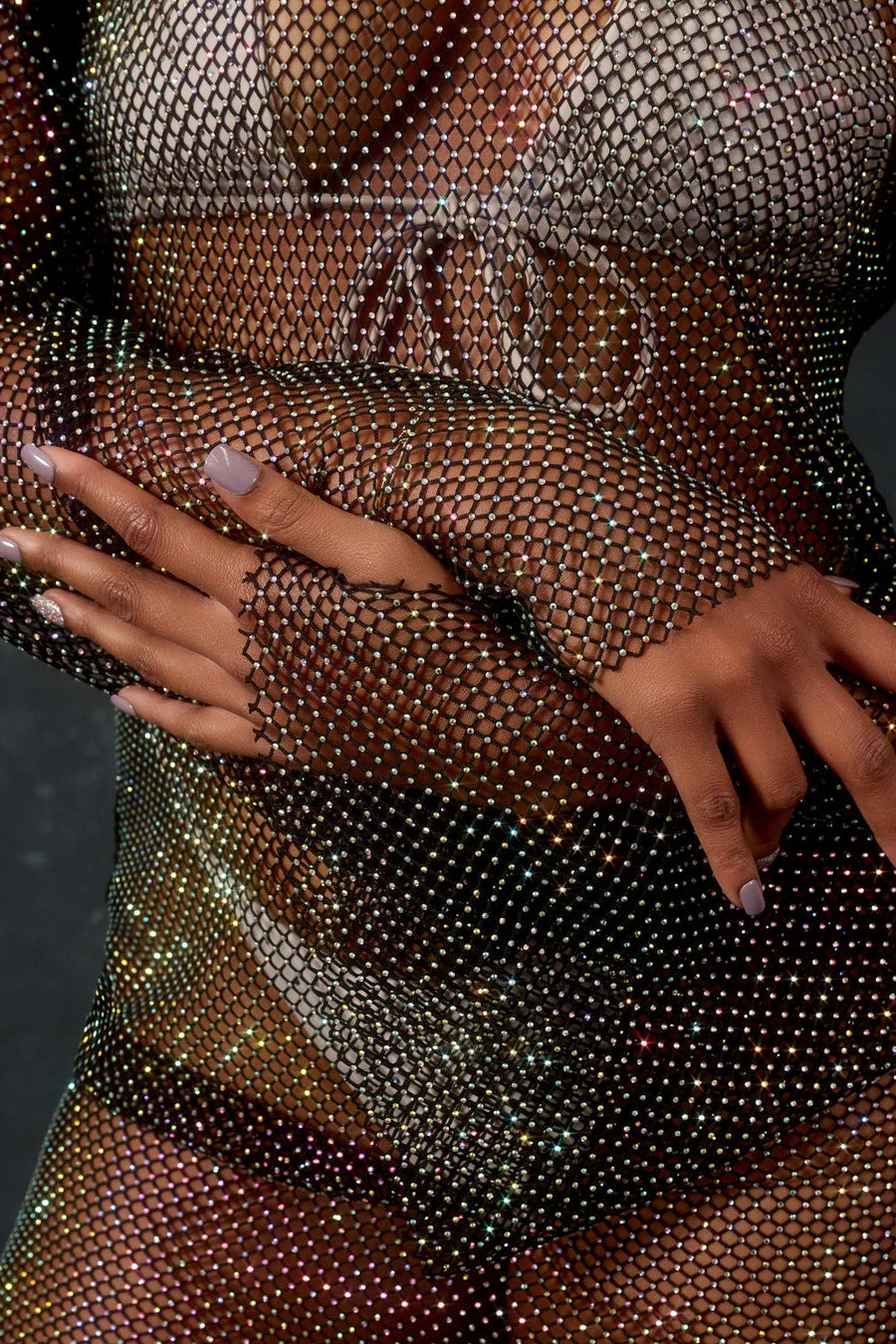 Diamond-drip Fantasy Sleeved Dress - Sparkle Black