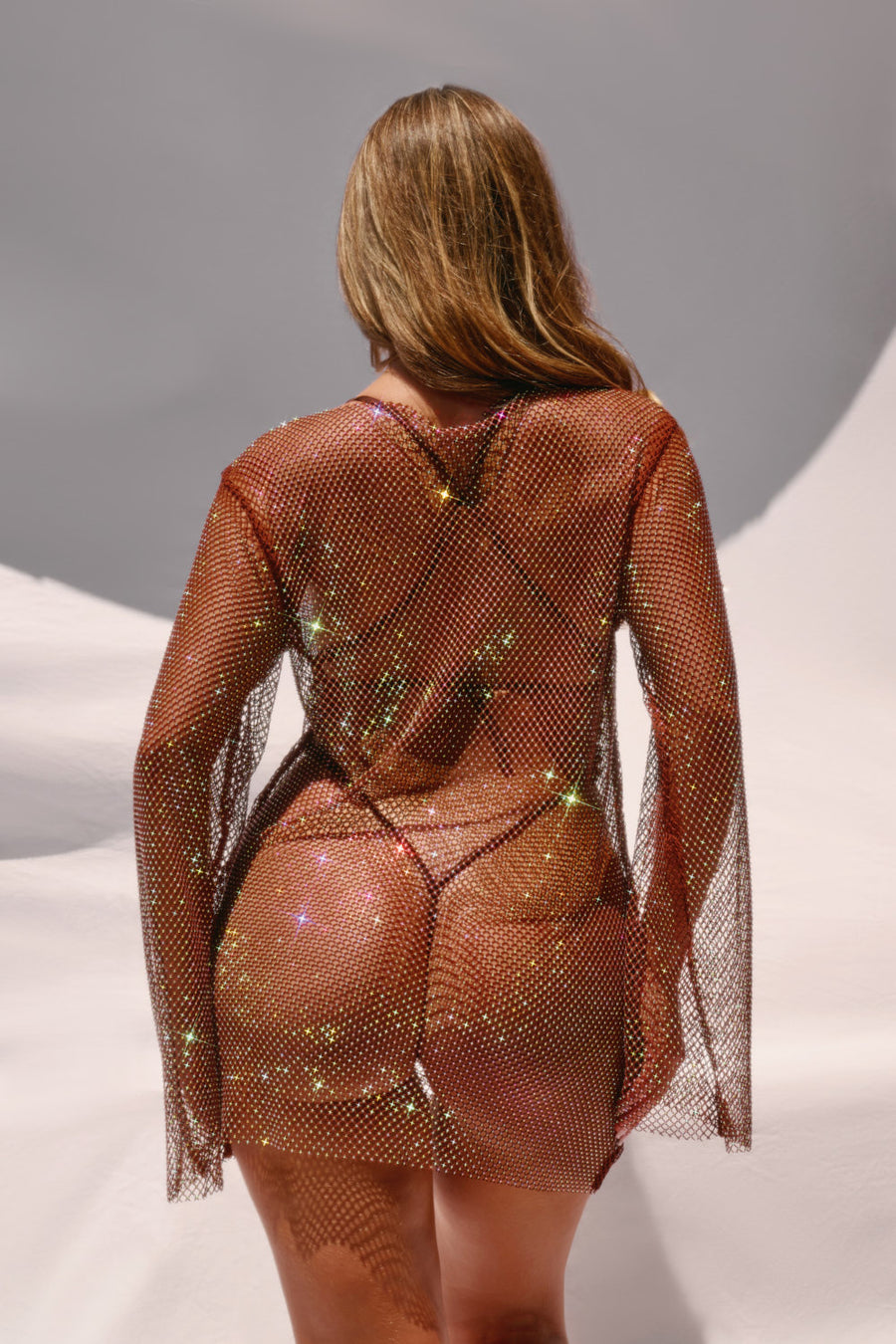 Diamond-drip Fantasy Sleeved Dress - Chocolate