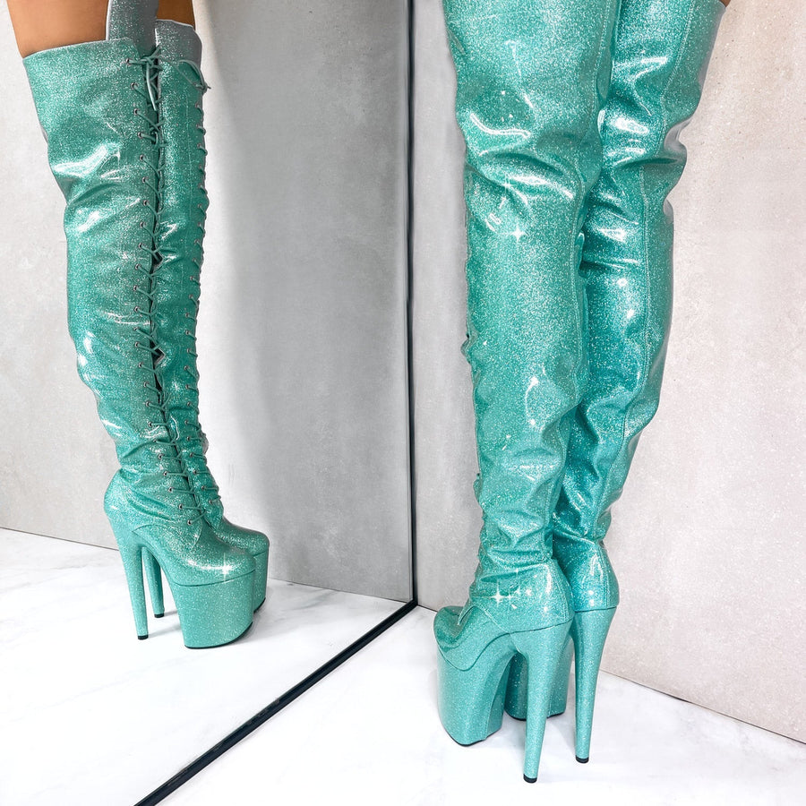 Glitterati Thigh High - Baby Blue - 8 INCH