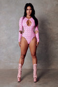 119 Plunge Bodysuit - Pink with Print