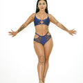 Classique navy high waisted bottoms with cutouts and mesh details