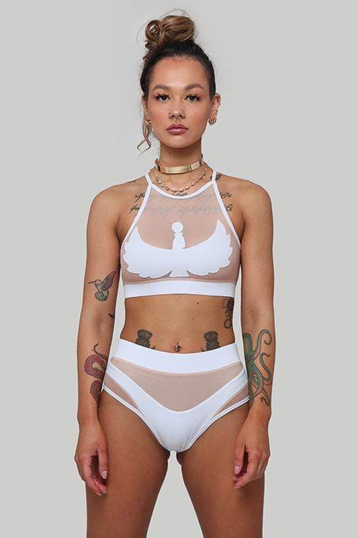 I S I S Goddess Halter Top - White with Sand Mesh Top